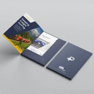 Custom business folders with branded designs for corporate stationery